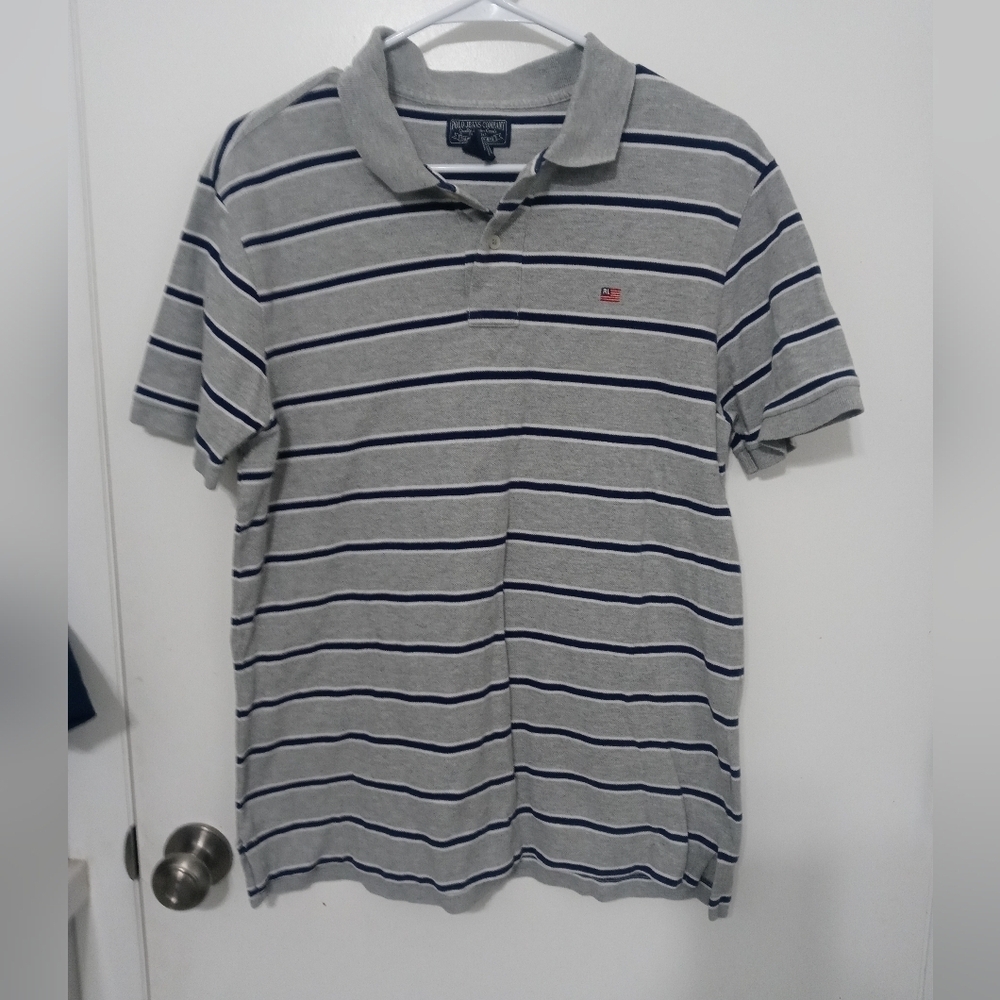 Vintage Polo Jeans Co. Ralph Lauren MFG Junior Boys Gray Navy striped Polo L